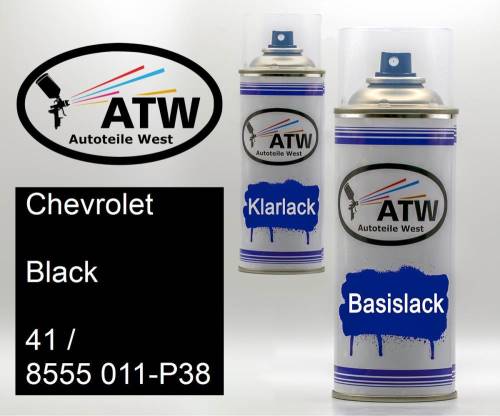 Chevrolet, Black, 41 / 8555 011-P38: 400ml Sprühdose + 400ml Klarlack - Set, von ATW Autoteile West.